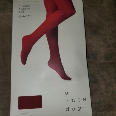 A New Day Opaque Tights Womens Size M/L Red Scarlet Mystery 50 Denier 1 Pair B56