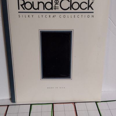 Vintage Round The Clock Control Top Pantyhose Sandaltoe Jet Black Sz D
