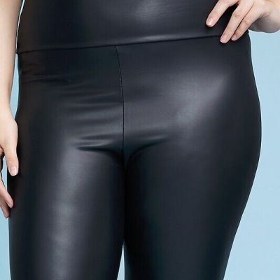 Women's Plus Size High Waist Stretch Faux Leather Leggings - Black