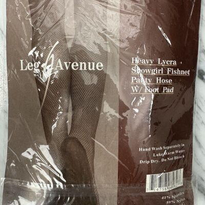 Heavy Lycra Showgirl Fishnet Panty Hose With Foot Pad Black Leg Avenue 9805 O/S