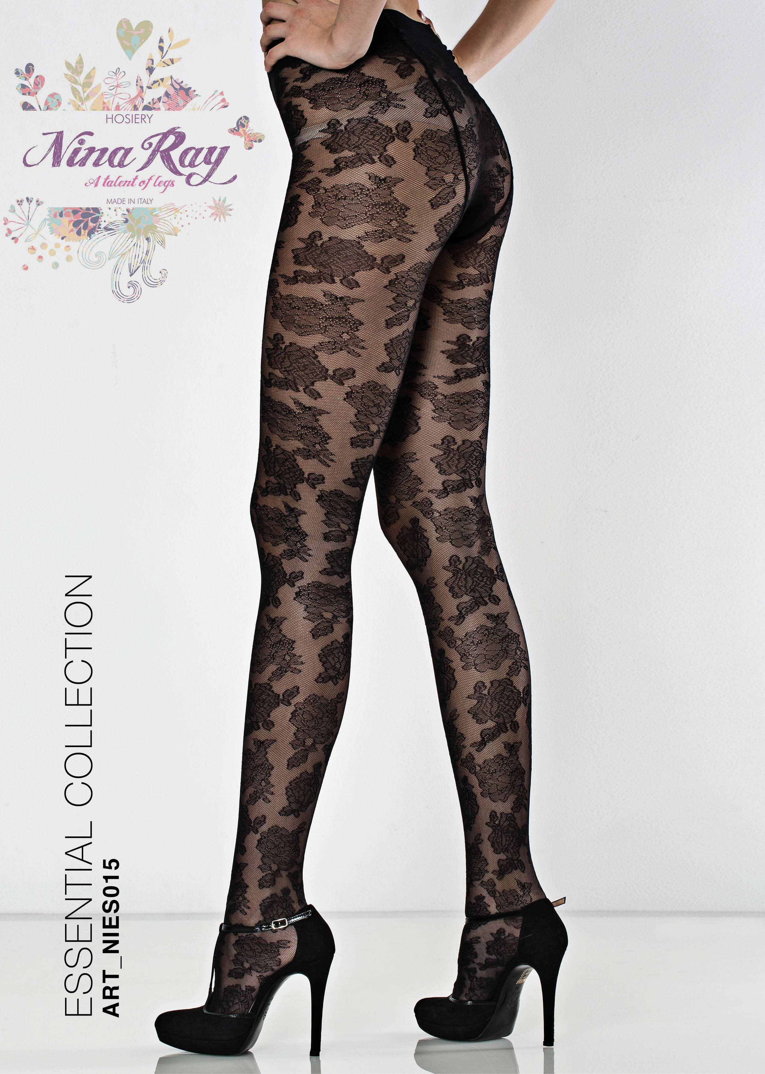 Nina Ray Nylon Lace Flowers All Over Tights - 40 Essential Hosiery ...