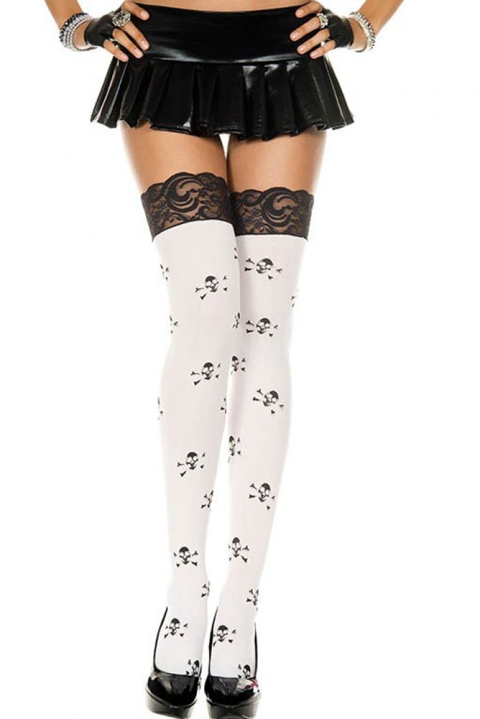 Music Legs Lace-top-skull-print-opaque-thigh-hi  Thigh Hi 2018 | Pantyhose Library