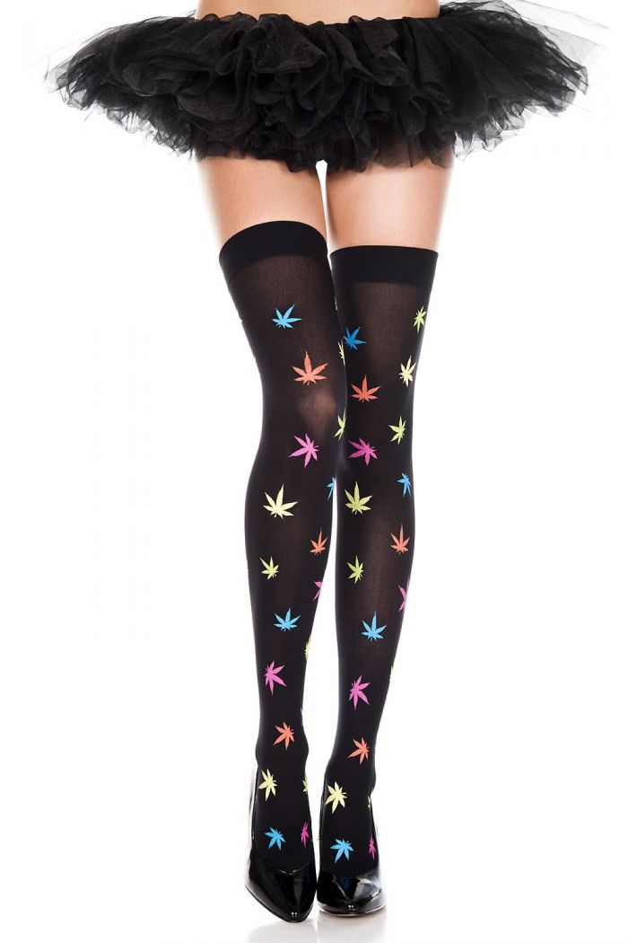 Music Legs Multicolor-print-leaf-thigh-hi  Thigh Hi 2018 | Pantyhose Library