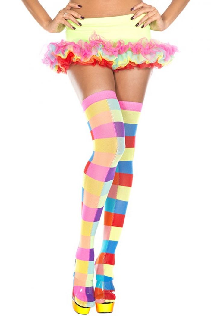 Music Legs Neon-color-rectangle-checker-thigh-hi  Thigh Hi 2018 | Pantyhose Library