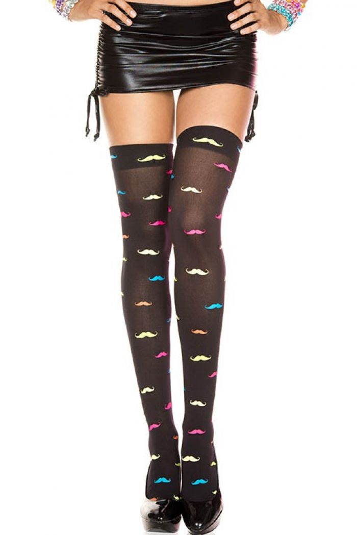 Music Legs Neon-mustache-print-opaque-thigh-hi  Thigh Hi 2018 | Pantyhose Library