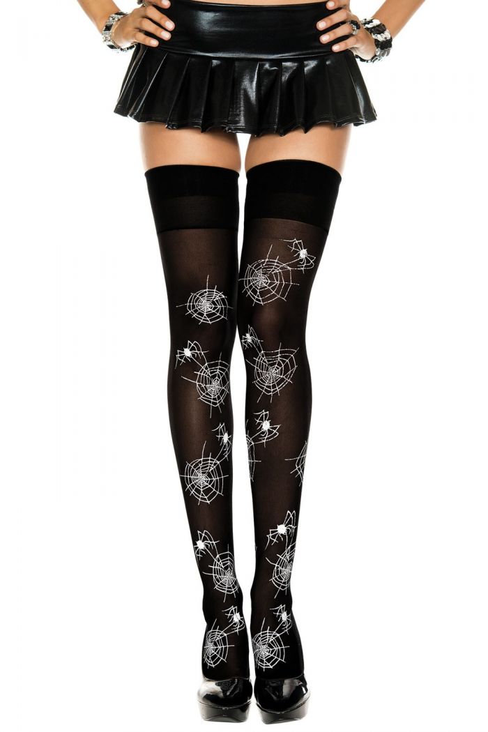 Music Legs Opaque-spider-and-web-print  Thigh Hi 2018 | Pantyhose Library