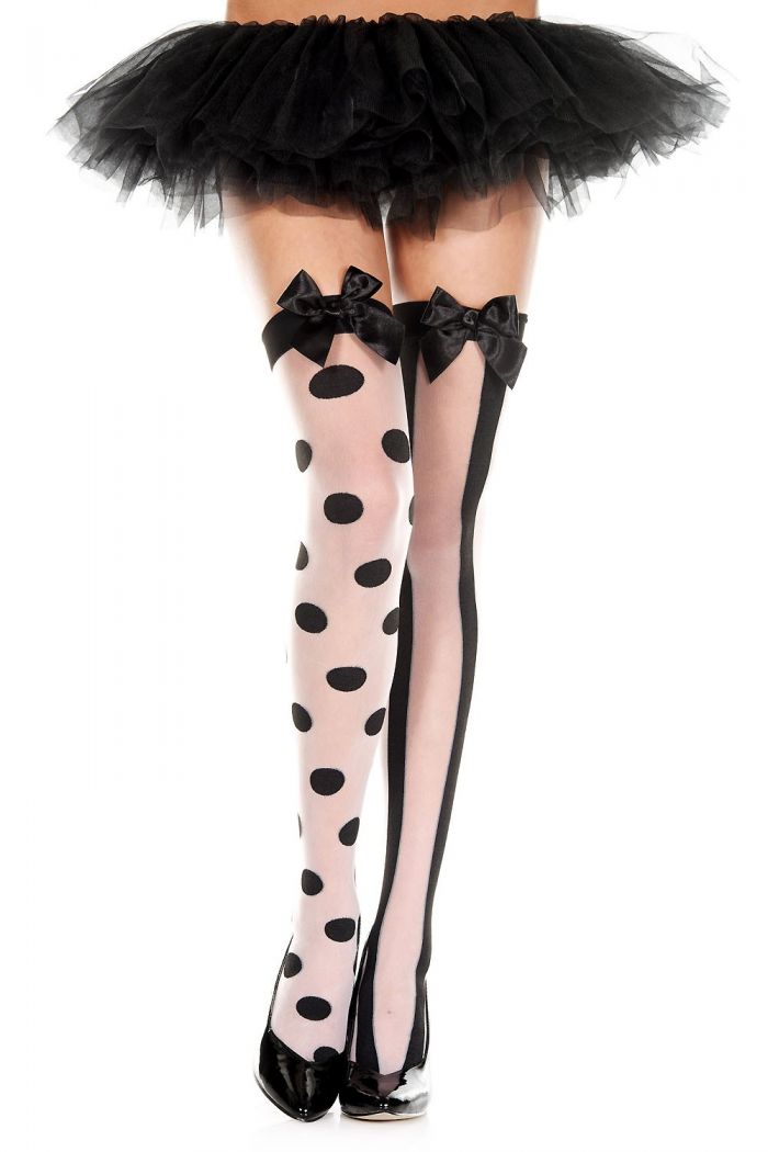 Music Legs Polka-dot-and-striped-mismatch-thigh-hi-with-satin-bow  Thigh Hi 2018 | Pantyhose Library