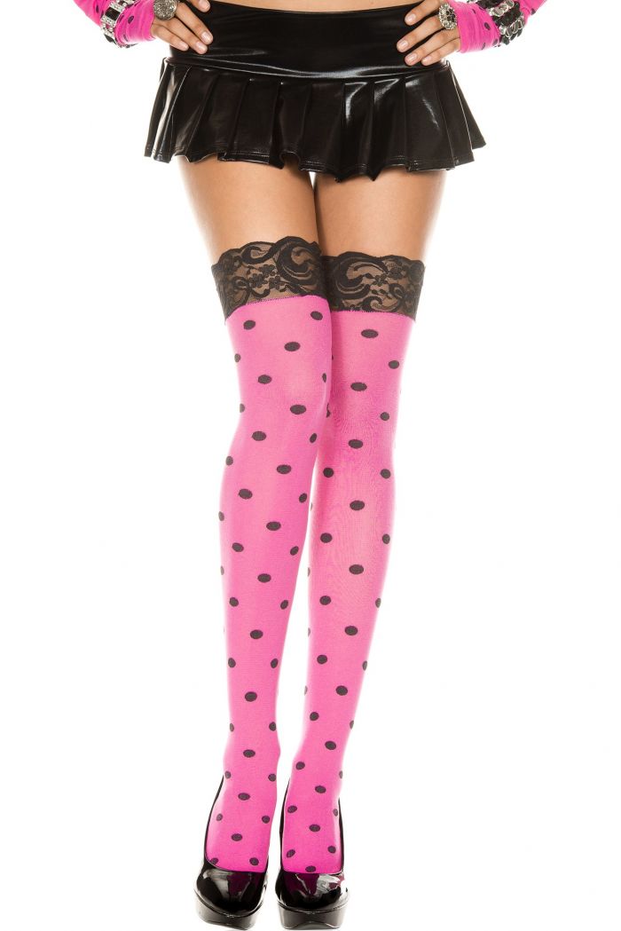 Music Legs Polka-dot-opaque-thigh-hi-with-lace-top-and-matching-gloves  Thigh Hi 2018 | Pantyhose Library