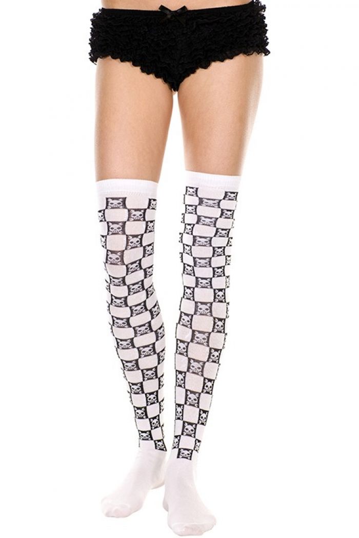 Music Legs Skull-acrylic-checkered-thigh-hi  Thigh Hi 2018 | Pantyhose Library