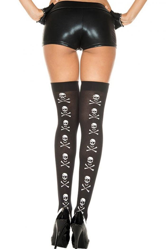 Music Legs Skull-print-backseam-opaque-thigh-hi  Thigh Hi 2018 | Pantyhose Library