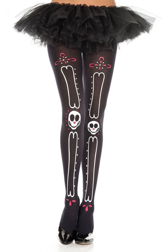 Music Legs Sugar-skull-face-with-bone-print-pantyhose  Pantyhose Collection 2018 | Pantyhose Library