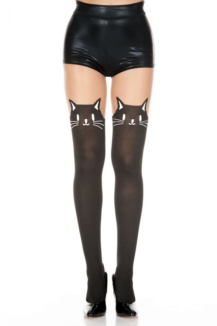 Music Legs Kitty-face-print-with-faux-thigh-hi-look-spandex-pantyhose  Pantyhose Collection 2018 | Pantyhose Library