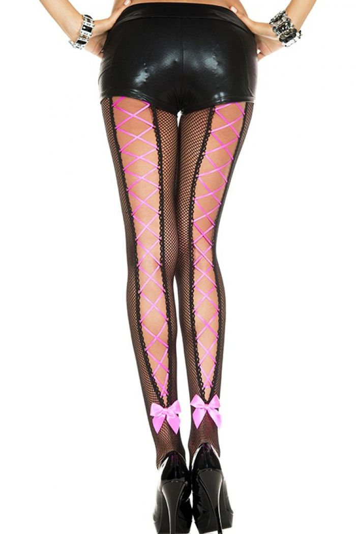 Music Legs Lace-up-corset-back-fishnet-pantyhose-with-satin-bow  Pantyhose Collection 2018 | Pantyhose Library