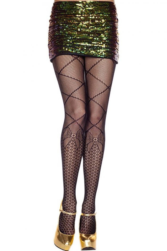 Music Legs Micro-net-faux-leg-wrap-and-diamond-knee-hi-with-bow-print-spandex-pantyhose  Pantyhose Collection 2018 | Pantyhose Library