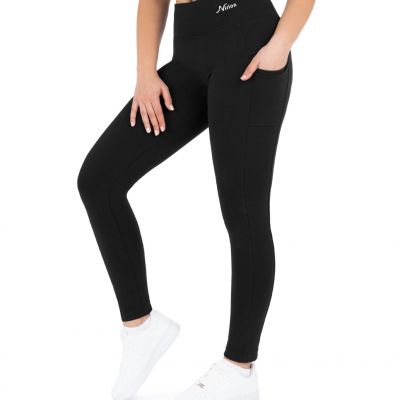 Women's Leggings with Pockets High Waisted Workout Yoga Pants (2XL, Black)