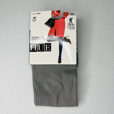 HUE Control Top RIB TIGHTS Size 1 Filament Gray Ribbed Womens 1 Pair Pack New