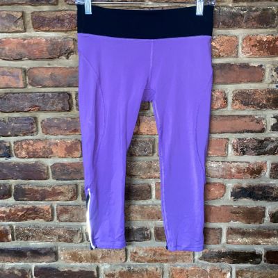 Ellie Purple Black Mesh Reflective Capri Cropped Leggings Women's Size Medium