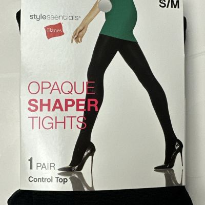 Hanes Style Essentials Opaque Shaper Tights Size S/M Black Control Top New