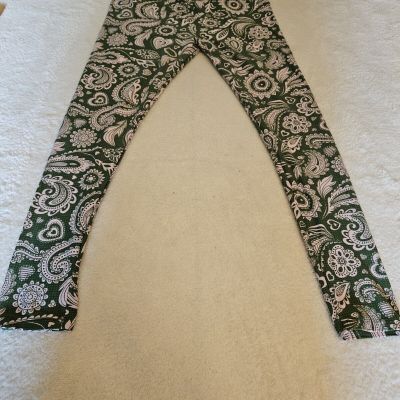 LULAROE Green Hearts Geometric Figures Women's Leggings TC EUC