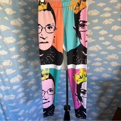 Notorious RBG leggings in Warhol style Pink/Turquoise/Orange Size Medium