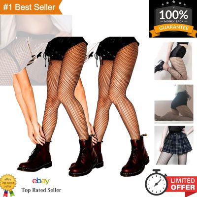 2 Pairs High Waist Fishnet Stockings with Rhinestones - Elegant Black Mesh