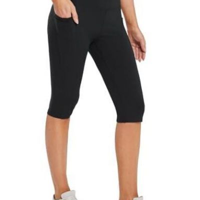 Women's Capris with Pockets Knee Length X-Small 14''-Upgraded Black-lycra