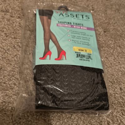 Love Assets By Spanx Size 2 Shaping Smoothing Tights Black Textured Wishbone New