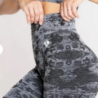 WOMEN’S BEST Seamless Leggings Black Grey Jacquard Camo Print Xs/s Compression