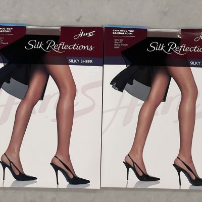 Lot of 2 Hanes Silk Reflections Silky Sheer Pantyhose Size CD, Barely There