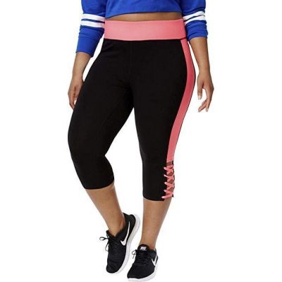 Material Girl Womens Activewear Plus Size Colorblocked Lace Up Leggings Size:3X