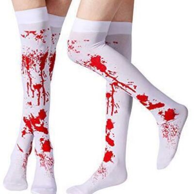 Women Stockings High Socks for Halloween Cosplay Costume, 2 Pairs (Blood