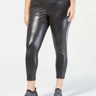 allbrand365 designer Womens Plus Size Shiny Cropped Leggings Size:2X Color:Black