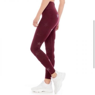 Jessica Simpson The Warm Up Juniors Sz S Burgundy Stars Leggings Yoga Pants NWT