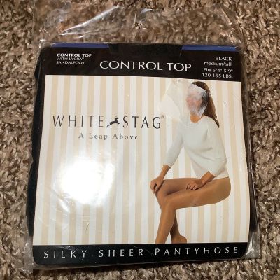 White Stag silky sheer control top pantyhose, color black, size: Medium/Tall