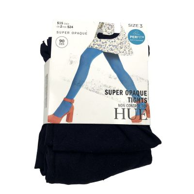 HUE Super Opaque Non Control Top Tights 3 Wide Waistband 90Den Navy U11923