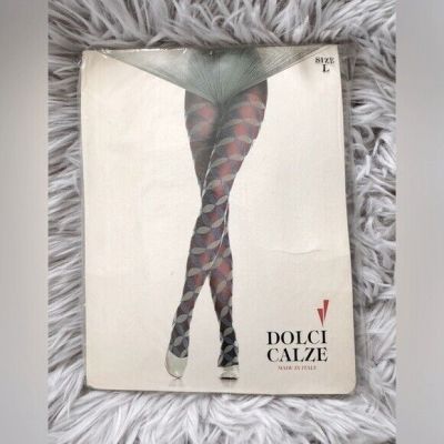 NEW Dolci Calze Clover Pattern Black Blue Red Tights Size L