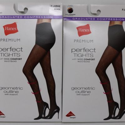 Hanes Premium Perfect Tights Wide Comfort Waistband Black X-Large Lot of 2