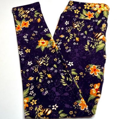 NEW LuLaRoe OS Leggings PURPLE ORANGE GREEN Flower COLORFUL Leaves Wildflower