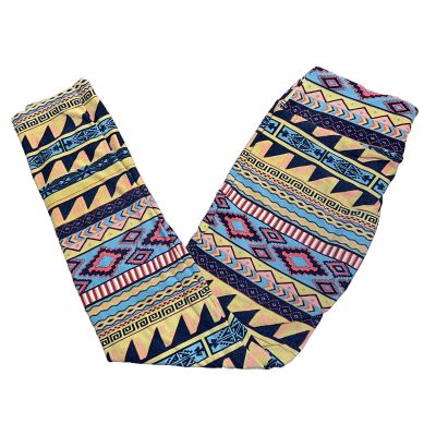 LuLaRoe Tribal Aztec Leggings Gold Teal Black Red Sz OS One Size - READ