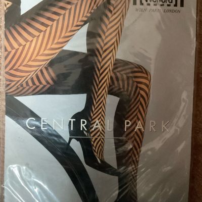 WOLFORD CENTRAL PARK Striped Nude Black Tights 9753 Size Small