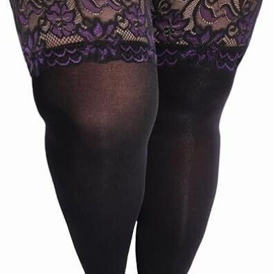 PLUS SIZE THIGH HIGH STOCKINGS WIDE LACE TOP ANTISKID SILICONE 55D SEMI SHEER HO