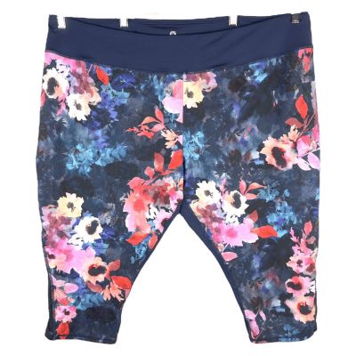 Rainbeau Plus Size 26W 28W Leggings Navy Blue Floral Watercolor Cropped 1046