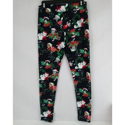 Women's Super Soft Leggings Black With Colorful Christmas Kittens & Presents S/M