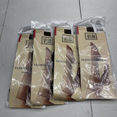 Velan Fashion Coffee Wide Comfort Top Knee Hi Sheer Pantyhose Pack Of 8 New