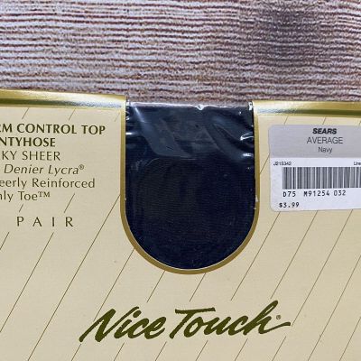 2 Sears Nice Touch Silken Sheers Pantyhose Firm Control Top Average Navy NOS