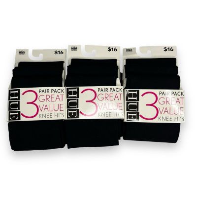 9 Pairs Hue Black Knee High Socks Opaque One Size Fits Most New Women