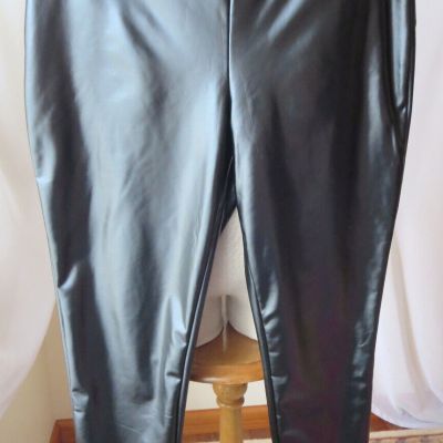 BLACK WOMENS LATHER LOOK LEGGINGS STRETCH SOFT PULL ON PANTS SIZE XXL