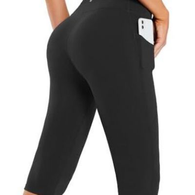 Women's Capris with Pockets Knee Length Capri XX-Large 14''-Classic Black