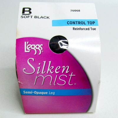 L'eggs Silken Mist Pantyhose | Control Top Reinforced Toe | Size B | Soft Black