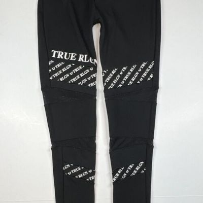 True Religion Monogram Legging Women's XS Black Mesh Yoga Pant Elastic High Rise